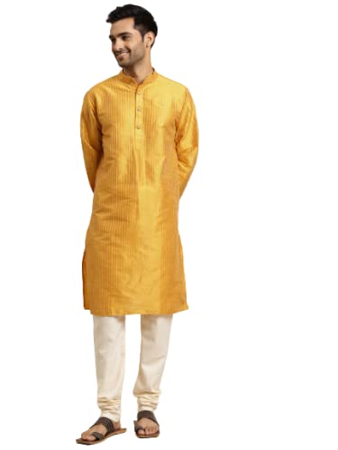 Sojanya Since 1958 MenS Silk Blend Mustard Gold Pintex Only Kurta Size 44
