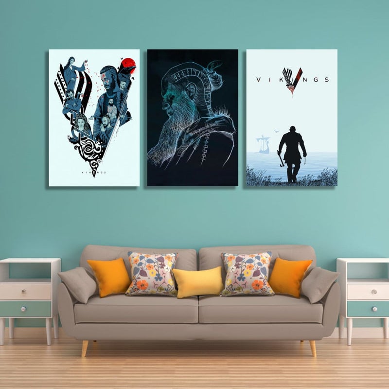 Marktna Three canvas prints featuring the VIKING series design, with a hollow frame, measuring (90×40), three pieces. - Image 1