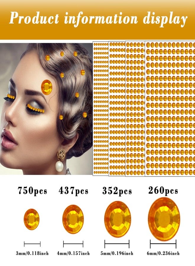 Jacnkb 1799 Pcs 4 Sheets Rhinestone Stickers 3/4/5/6 mm Self Adhesive Rhinestones Gems for Face Eyes Makeup Hair Body (gold-3/4/5/6mm) - Image 2
