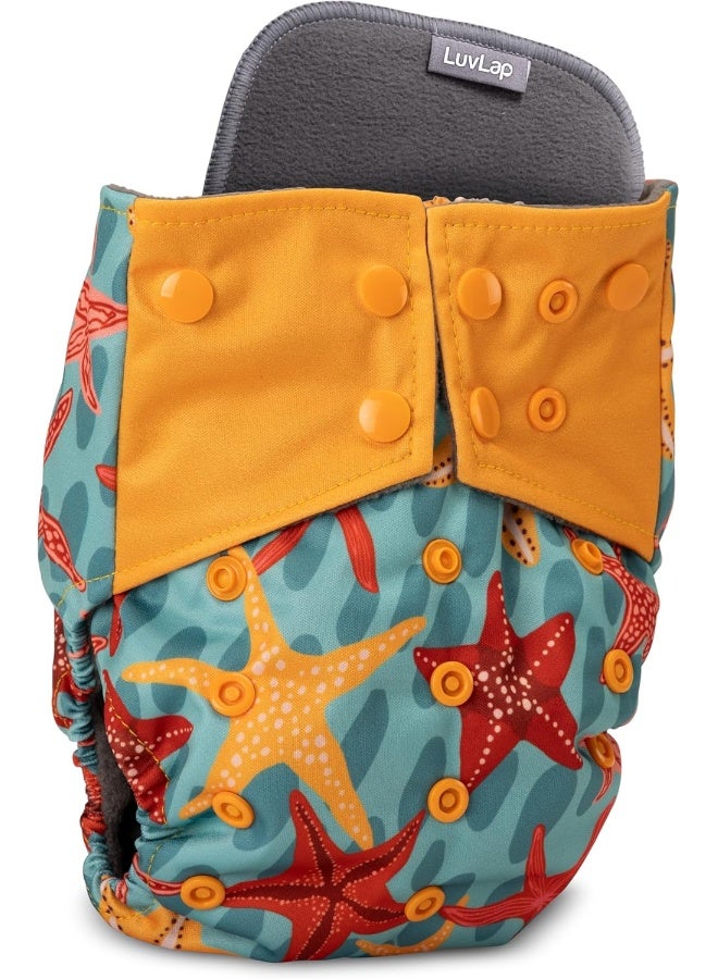 Luvlap Reusable Baby Cloth Diaper, Double Leak Guard, High Absorption, Quick Dry, Stain-Proof Comfort & Protection, 3m+, Adjustable Waist And Height With Snap Buttons, Absorbent Insert, Blue Stars - Image 1