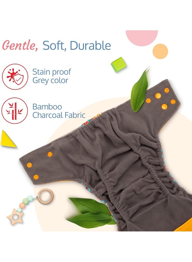 Luvlap Reusable Baby Cloth Diaper, Double Leak Guard, High Absorption, Quick Dry, Stain-Proof Comfort & Protection, 3m+, Adjustable Waist And Height With Snap Buttons, Absorbent Insert, Blue Stars - Image 4