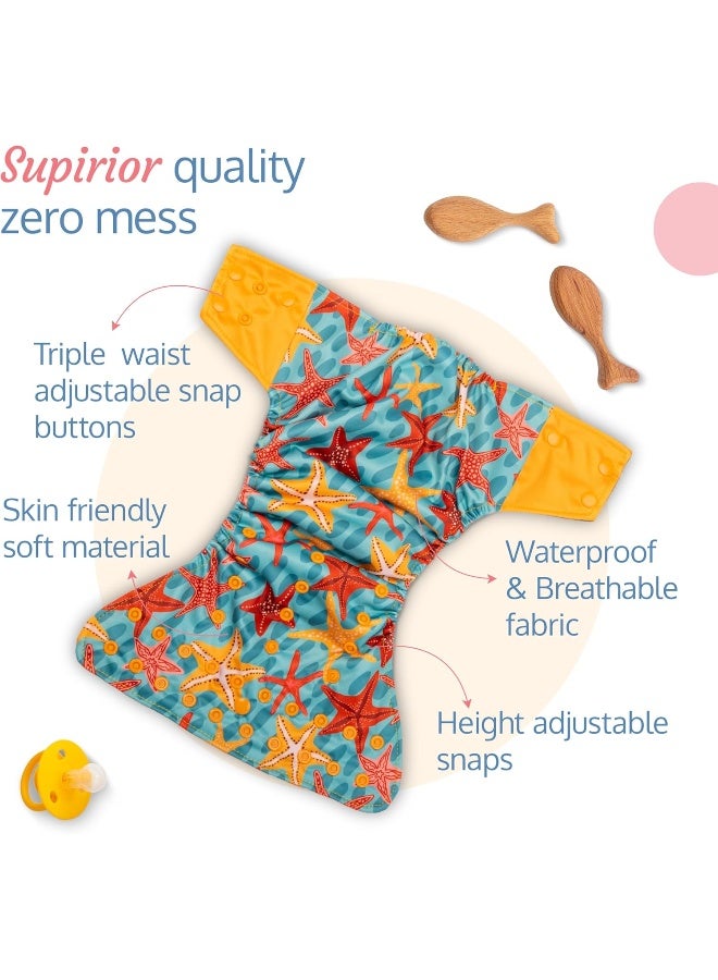 Luvlap Reusable Baby Cloth Diaper, Double Leak Guard, High Absorption, Quick Dry, Stain-Proof Comfort & Protection, 3m+, Adjustable Waist And Height With Snap Buttons, Absorbent Insert, Blue Stars - Image 5