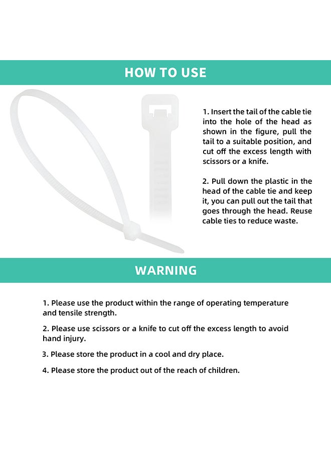 Loquat Nylon Cable Ties 100 Pack White Various Sizes Multi-Purpose Self-Locking Nylon Cable Cord Management Suitable For Home, Office, Garden, Workshop Plastic Cable Tie Length 550mm - Image 4