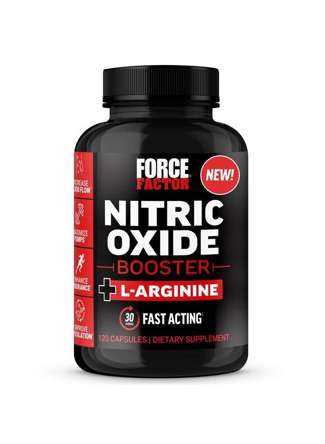FORCE FACTOR Nitric Oxide Booster, Fast-Acting Formula with L-Arginine, Boosts Nitric Oxide Levels, Maximize Muscle Pumps, Enhance Endurance, Improve Circulation, 120 Capsules - Image 1