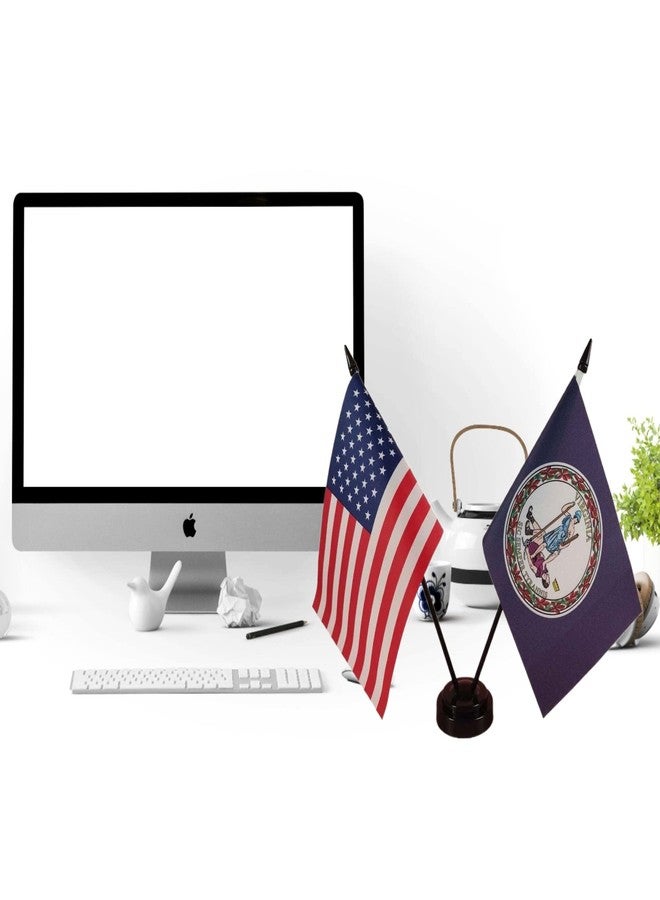 Zigvert America & Virginia Twin Desk Flag, US Virginia Table Flags, 8 x 5 Inches American & Virginia Deluxe Desk Flag Set - Miniature USA & Virginia Stick Flag with Flag Stand - Image 2