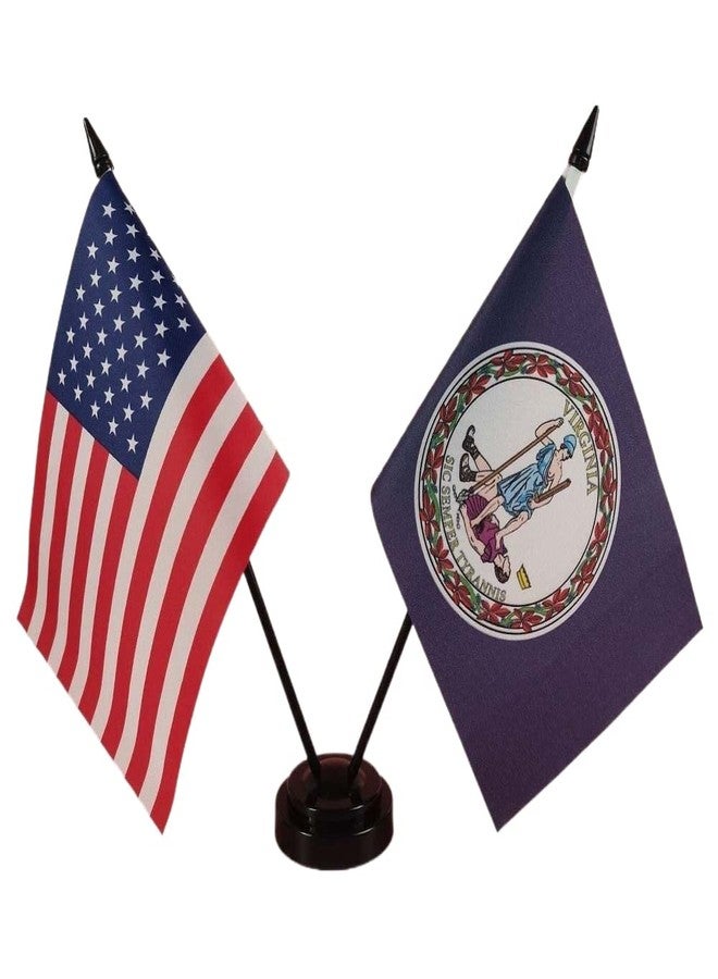Zigvert America & Virginia Twin Desk Flag, US Virginia Table Flags, 8 x 5 Inches American & Virginia Deluxe Desk Flag Set - Miniature USA & Virginia Stick Flag with Flag Stand - Image 1