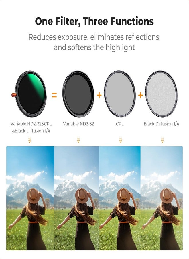 K&F Concept Nano-Xcel 67MM Variable Filter ND2-32 & Black-Mist 1/4 & Polarizer 3 in 1,ND2-32 Neutral Density & CPL & Black Diffusion 1/4 Filter with Cleaning Cloth - Image 3
