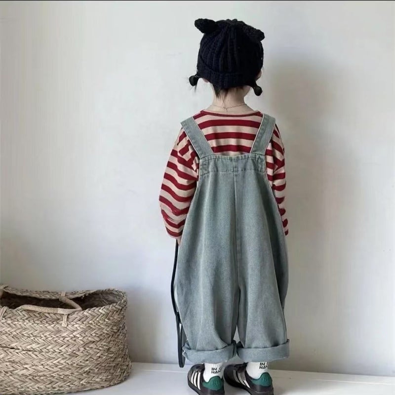 Korean Children'S Clothing Girls Retro Patch Denim Overalls New Baby Cute Loose Jumpsuit Suit - Image 5
