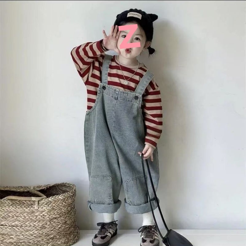 Korean Children'S Clothing Girls Retro Patch Denim Overalls New Baby Cute Loose Jumpsuit Suit - Image 2