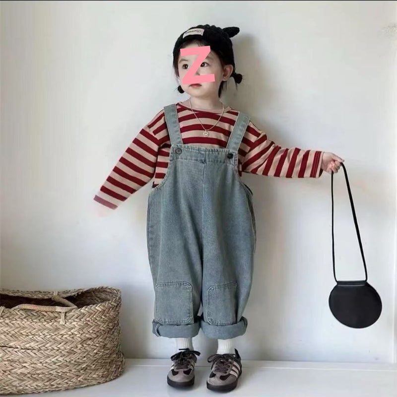 Korean Children'S Clothing Girls Retro Patch Denim Overalls New Baby Cute Loose Jumpsuit Suit - Image 4