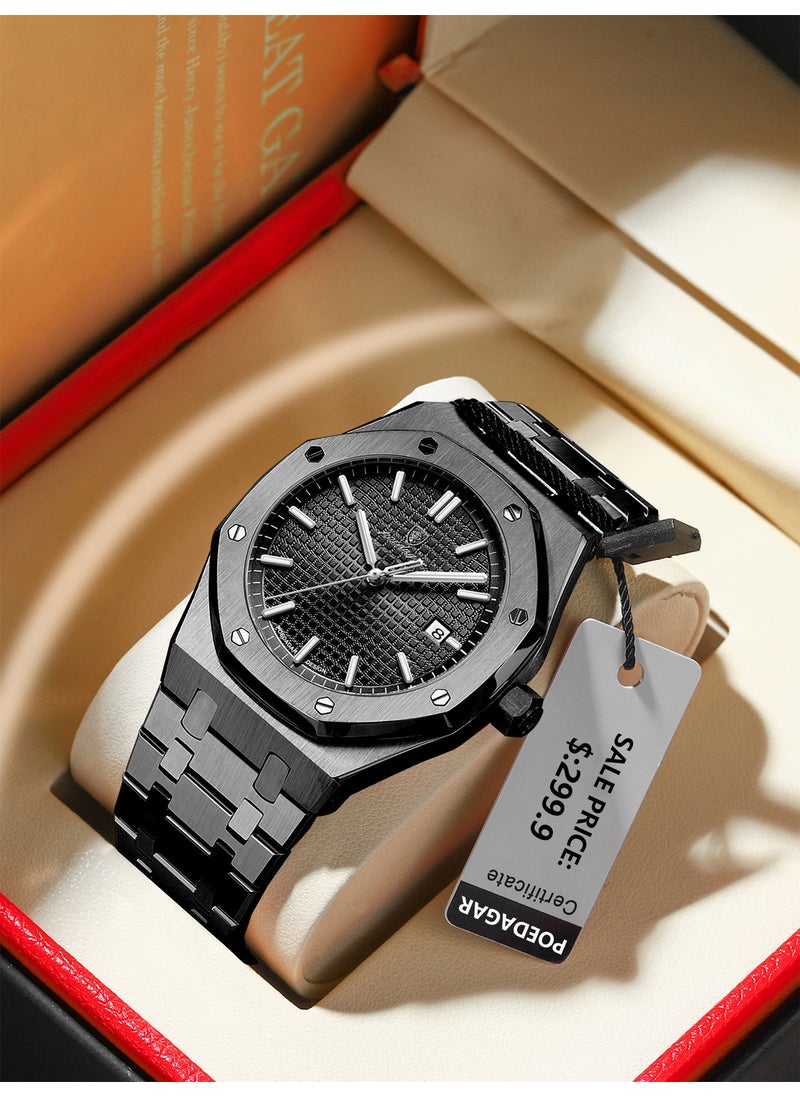 Generic - Swiss Luxury Mens Watch Waterproof Luminous P924 black shell black surface steel belt - Image 1