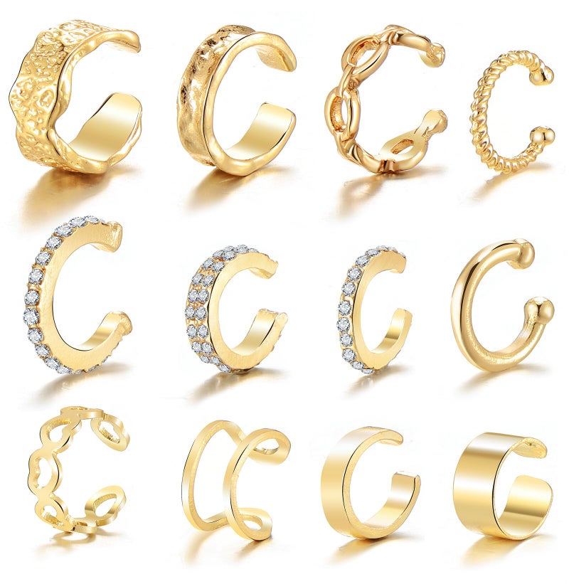 IFKM 12pcs Ear Cuffs For Women Non Piercing 14k Gold Silver Ear Cuffs Earrings Non Pierced Clip On Cartilage Earring Fake Earrings (Gold) - Image 1