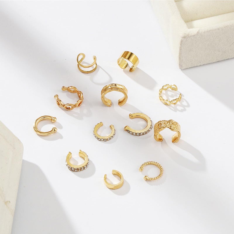 IFKM 12pcs Ear Cuffs For Women Non Piercing 14k Gold Silver Ear Cuffs Earrings Non Pierced Clip On Cartilage Earring Fake Earrings (Gold) - Image 4