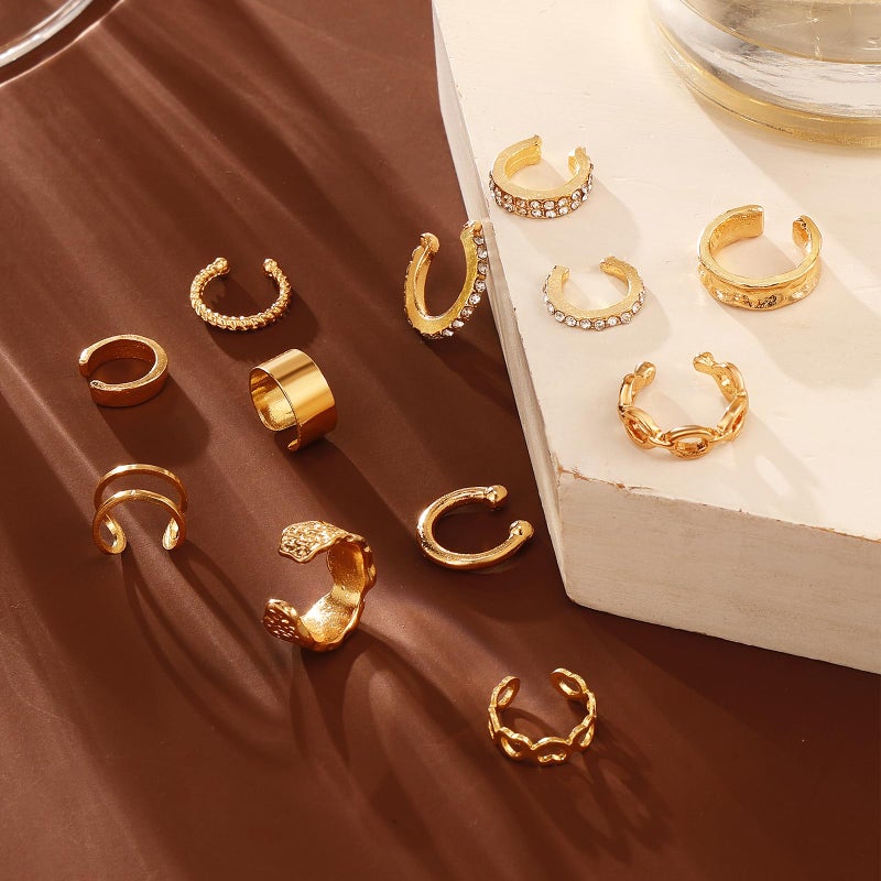 IFKM 12pcs Ear Cuffs For Women Non Piercing 14k Gold Silver Ear Cuffs Earrings Non Pierced Clip On Cartilage Earring Fake Earrings (Gold) - Image 5