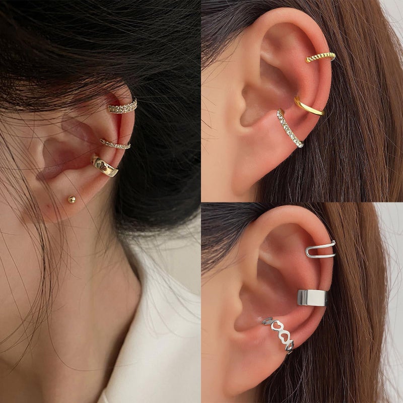 IFKM 12pcs Ear Cuffs For Women Non Piercing 14k Gold Silver Ear Cuffs Earrings Non Pierced Clip On Cartilage Earring Fake Earrings (Gold) - Image 3