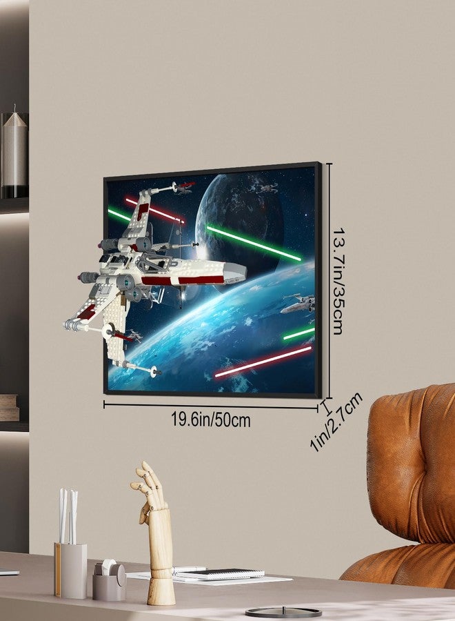 DALDED Display Wall Board Compatible with Lego Star Wars Luke Skywalker's X-Wing Fighter 75301Building Set, Premium Acrylic Art Frame with Secure Brick Holder, Space Battle Backdrop - Image 2