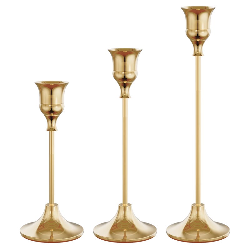 NLBTW French Gold Candlestick Holders Taper Candle Holders Set of 3 Vintage Candle Sticks Holder Decor Used as Fireplace Mantel or Table Centerpieces for Wedding Dinning Party