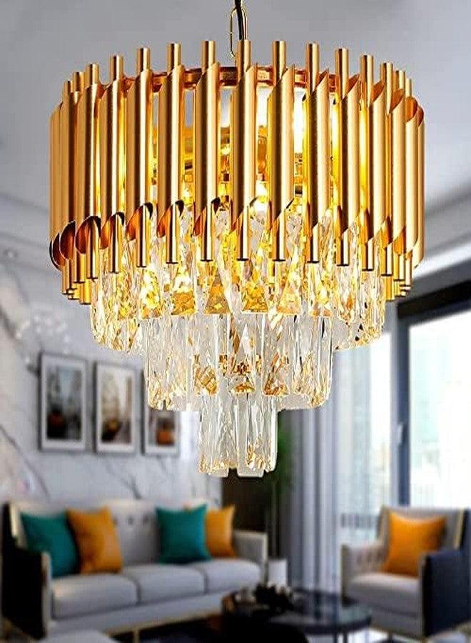 Virya Modern Luxury Crystal Pendant Light Chandelier Round 400mm Flush Mount Ceiling Lighting Fixture for Living Room Dining Table Restaurant, Gold - Image 1