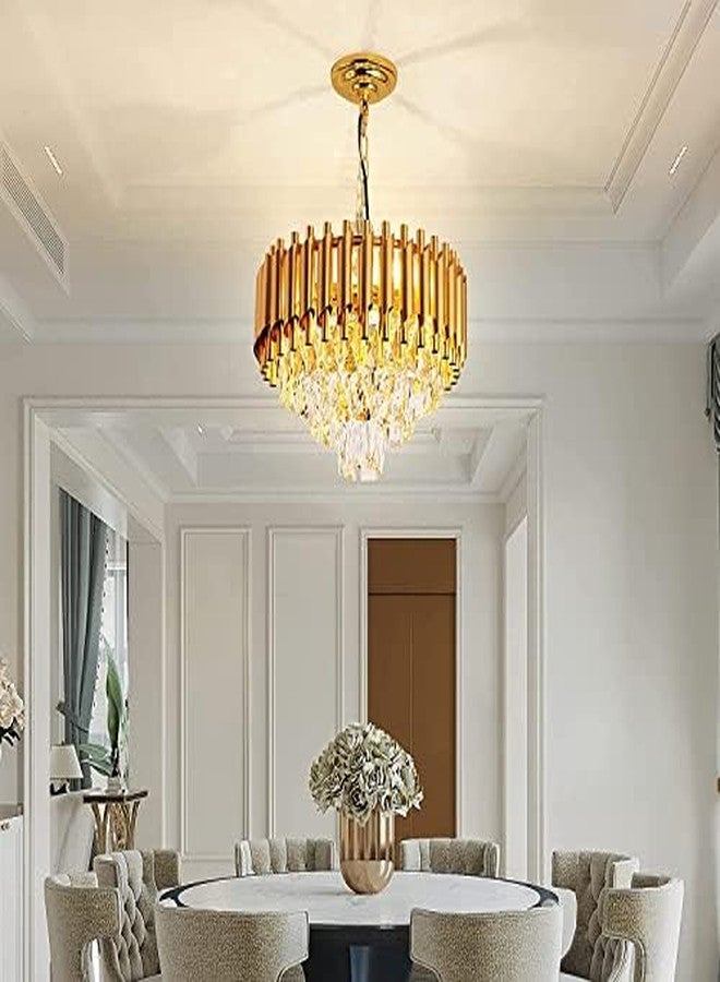 Virya Modern Luxury Crystal Pendant Light Chandelier Round 400mm Flush Mount Ceiling Lighting Fixture for Living Room Dining Table Restaurant, Gold - Image 5
