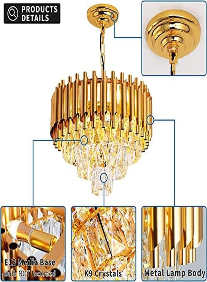 Virya Modern Luxury Crystal Pendant Light Chandelier Round 400mm Flush Mount Ceiling Lighting Fixture for Living Room Dining Table Restaurant, Gold - Image 3