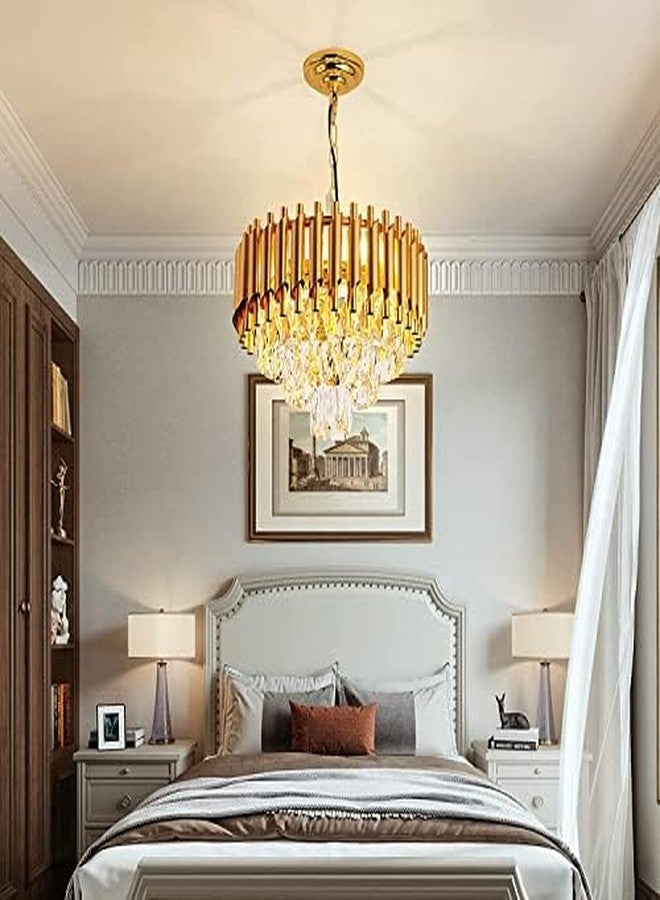 Virya Modern Luxury Crystal Pendant Light Chandelier Round 400mm Flush Mount Ceiling Lighting Fixture for Living Room Dining Table Restaurant, Gold - Image 2