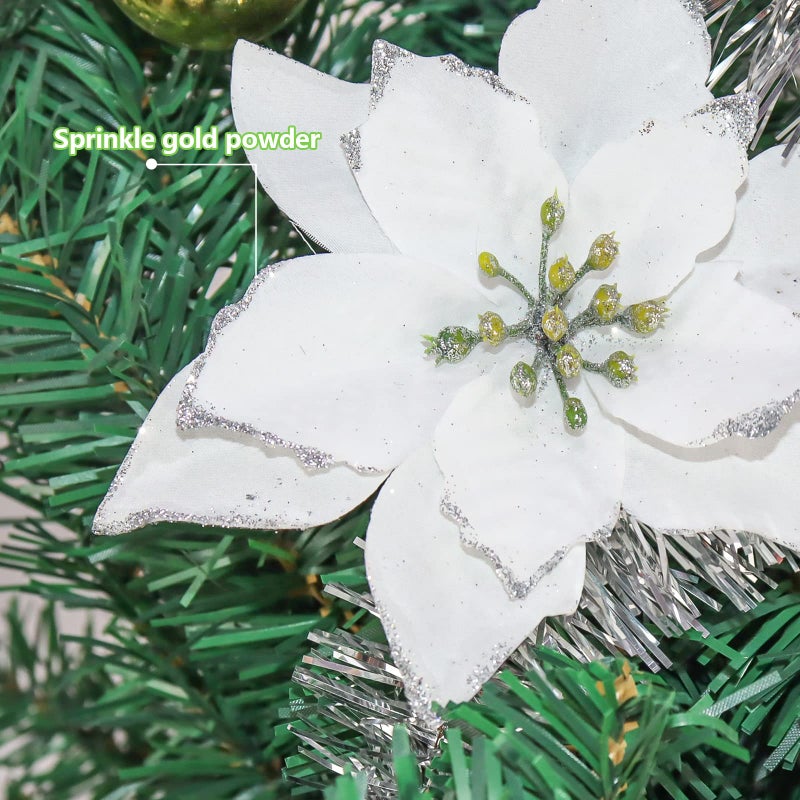 KEPATO Christmas Glitter Poinsettia Christmas Tree Ornaments Pack of 12 (White) - Image 5