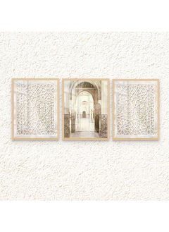 Art Decor Art Decor Framed Fine Art Set of 3 Islamic Mosque Architecture Wall Art Spiritual Religious Print Portrait Wall Décor for Home Bedroom Living Room Office Gifting  - Image 1