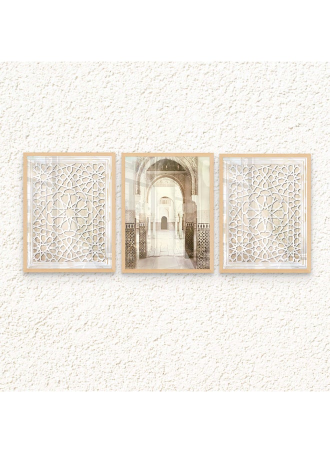 آرت دیکور  ديكور فني مؤطر مجموعة من الفنون الجميلة مكونة من 3 لوحات فنية جدارية للمساجد الإسلامية ومطبوعات دينية روحية لتزيين الحائط لغرفة النوم وغرفة المعيشة والمكتب كهدية  - Image 1
