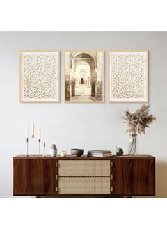 Art Decor Art Decor Framed Fine Art Set of 3 Islamic Mosque Architecture Wall Art Spiritual Religious Print Portrait Wall Décor for Home Bedroom Living Room Office Gifting  - Image 3