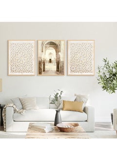 Art Decor Art Decor Framed Fine Art Set of 3 Islamic Mosque Architecture Wall Art Spiritual Religious Print Portrait Wall Décor for Home Bedroom Living Room Office Gifting  - Image 2