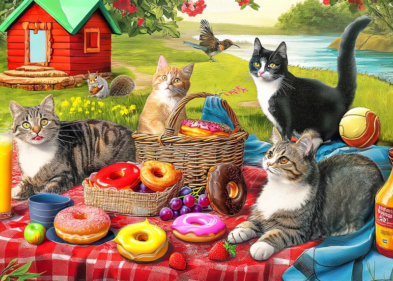 Mulic 300 Piece Puzzles for Adults Jigsaw Puzzles for Kids Seniors Picnic Kittens and Donut - Image 2
