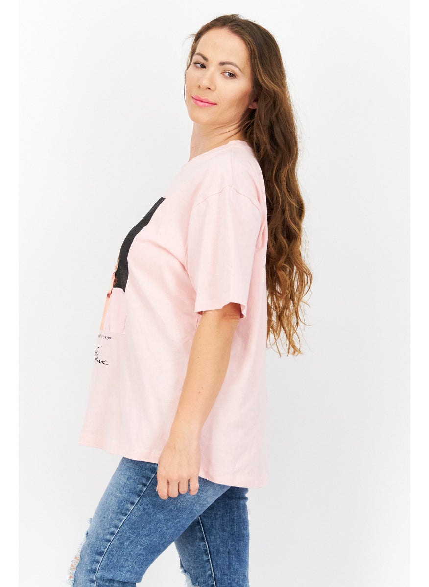 Marilyn Monroe - Women Oversize Crew Neck Short Sleeves Printed T-Shirt, Pink - Image 1