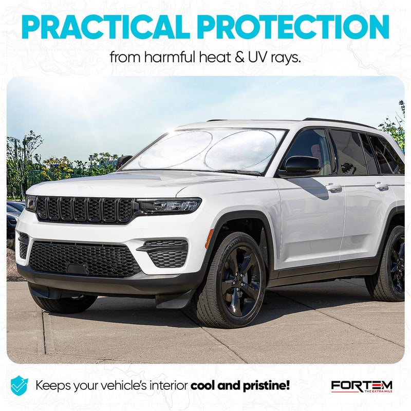 FORTEM Car Sun Shade for Windshield, Reflective Windshield Sunshade, 240T Polyester, Automotive Interior Sun Protection, Ultimate Heat and UV Shield, Foldable, Storage Bag - Image 2