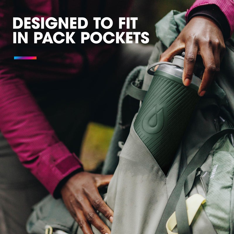 HydraPak Flux - Collapsible Backpacking Water Bottle (1 Liter) - BPA Free, Ultra Light, Spill-Proof Twist Cap - Sage Green - Image 3