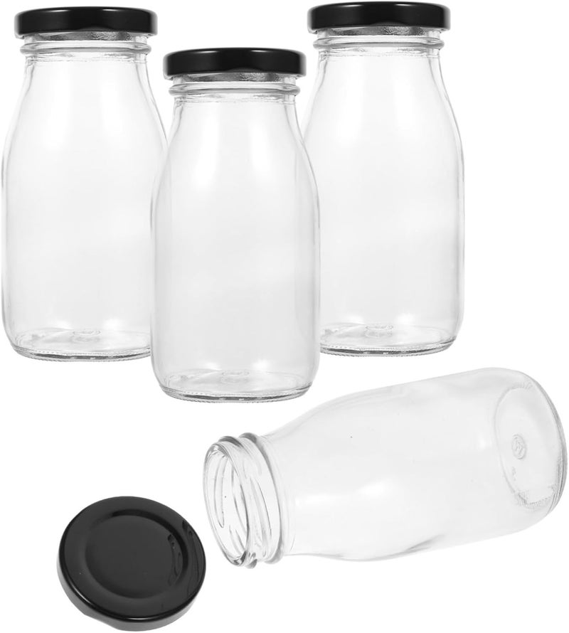 4Pcs 200ml Glass Milk Bottles With Caps 11 5X5 5CM For Fresh Yogurt Storage - Image 1