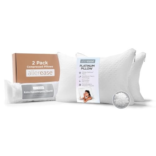 Aller-Ease AllerEase Platinum 2-in-1 Adjustable Pillow, CleanBoost Allergen Barrier, Extra Fill, Standard/Queen - 2 Pack - Image 1