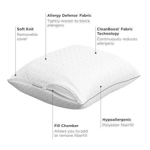 Aller-Ease AllerEase Platinum 2-in-1 Adjustable Pillow, CleanBoost Allergen Barrier, Extra Fill, Standard/Queen - 2 Pack - Image 2
