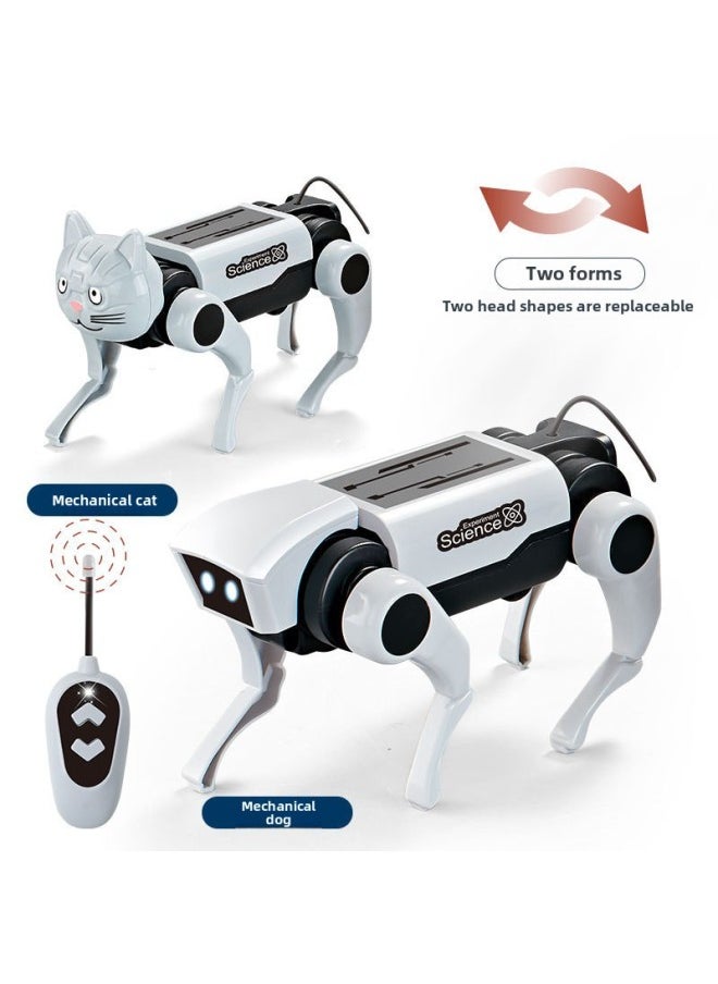 Science And Education Solar Energy Electronic Toy Dog Children's Educational DIY Assembled Remote Control Quadruped Robot Dog Toy-Color:Remote Control Mechanical Dog  - Image 1