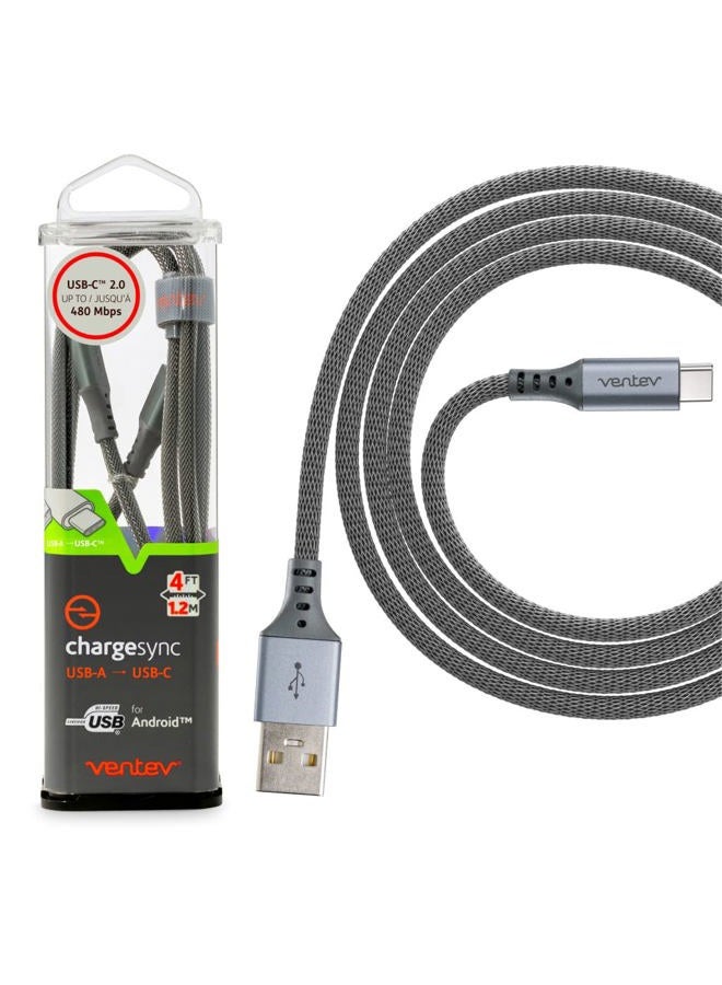 Ventev Chargesync Alloy Cable | Type A-C, Supports Rapid Rate Charging up to 3A, Transfers Data to Most PC or MAC, Ultra-Sleek Aluminum Housing, No-Fray Durability, Rapid Charging | 4ft Steel Gray - Image 1