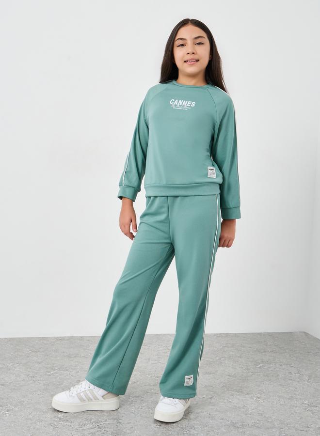 Styli Teen Green Printed Sweatshirt and Pants Set - Image 2