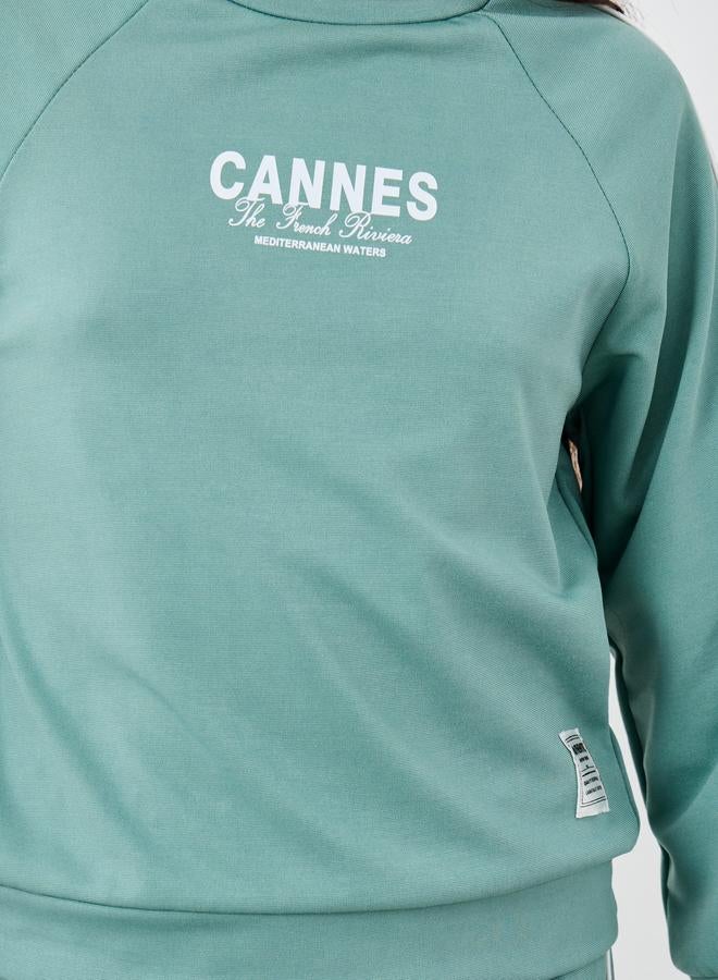 Styli Teen Green Printed Sweatshirt and Pants Set - Image 4