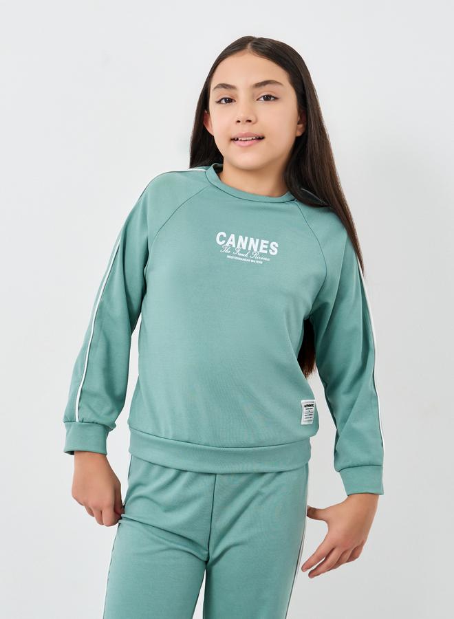 Styli Teen Green Printed Sweatshirt and Pants Set - Image 3