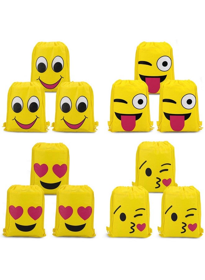 Konsait Emoticon Bags for Emoticon Party Supplies(12 Pack), Emoticon Drawstring Backpack Shoulder Bag Bulk for Kids Birthday Emoticon Party Gift - Image 1