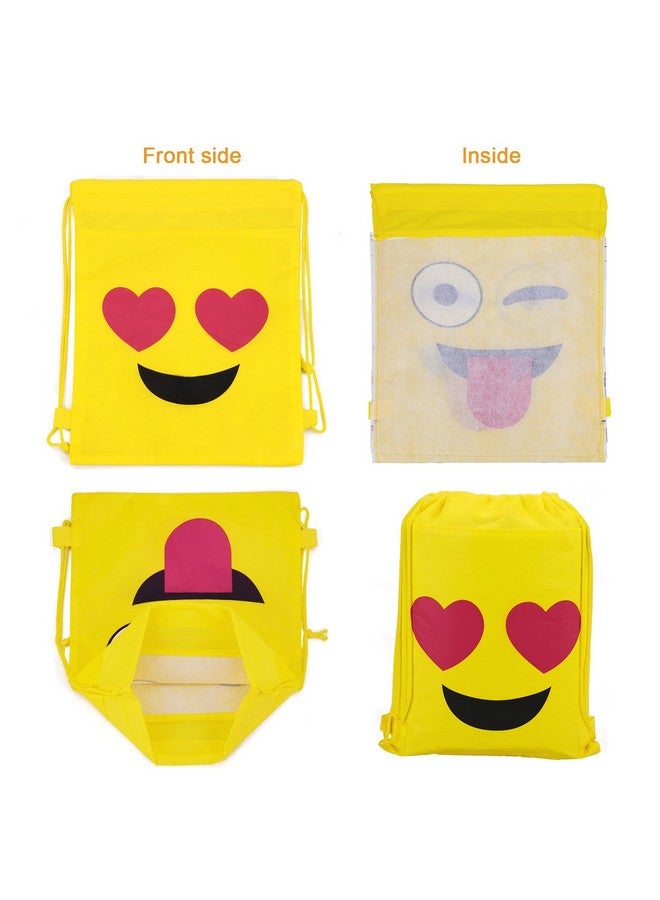 Konsait Emoticon Bags for Emoticon Party Supplies(12 Pack), Emoticon Drawstring Backpack Shoulder Bag Bulk for Kids Birthday Emoticon Party Gift - Image 3