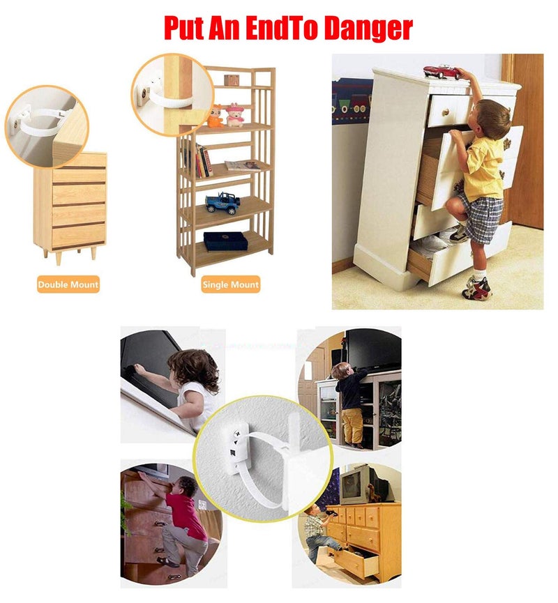 HUAHA 6 pack Anti Tip Furniture Wall Anchors Kit Furniture Straps for Baby Proofing Safety Child Safety Straps Earthquake Resistant for Dresser Cabinet Bookshelf,Bearing 150Ib Adjustable Nylon Straps - Image 3