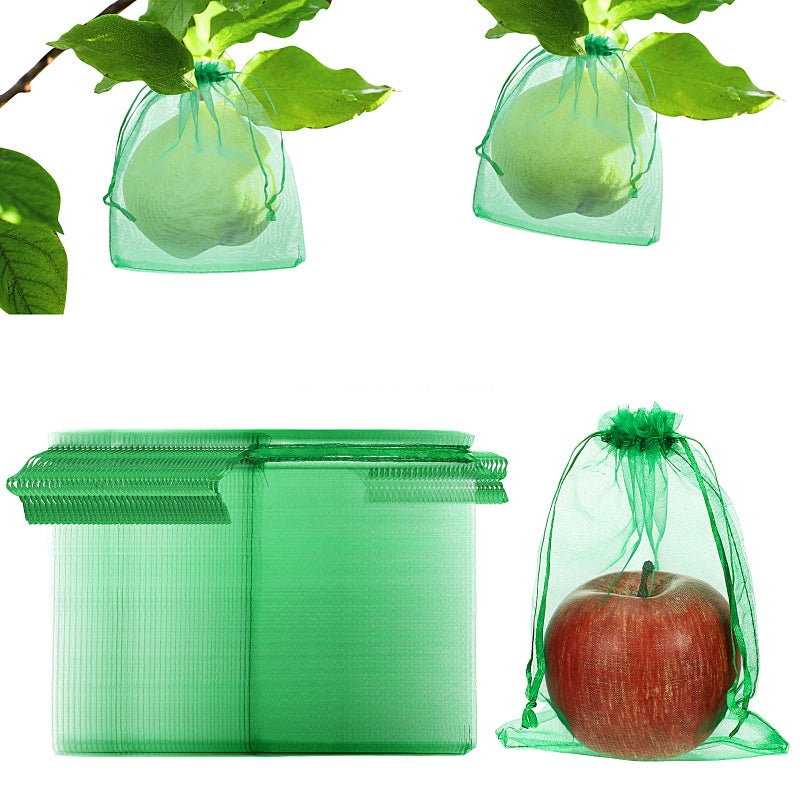 Sabary 100 Pcs Fruit Protection Bags Fruit Netting Bags for Fruit Trees Fruit Garden Cover 5 x 7 Inch Mesh Bag with Drawstring Netting Barrier Bags for Protecting PlantFruitFlower and Vegetables Green