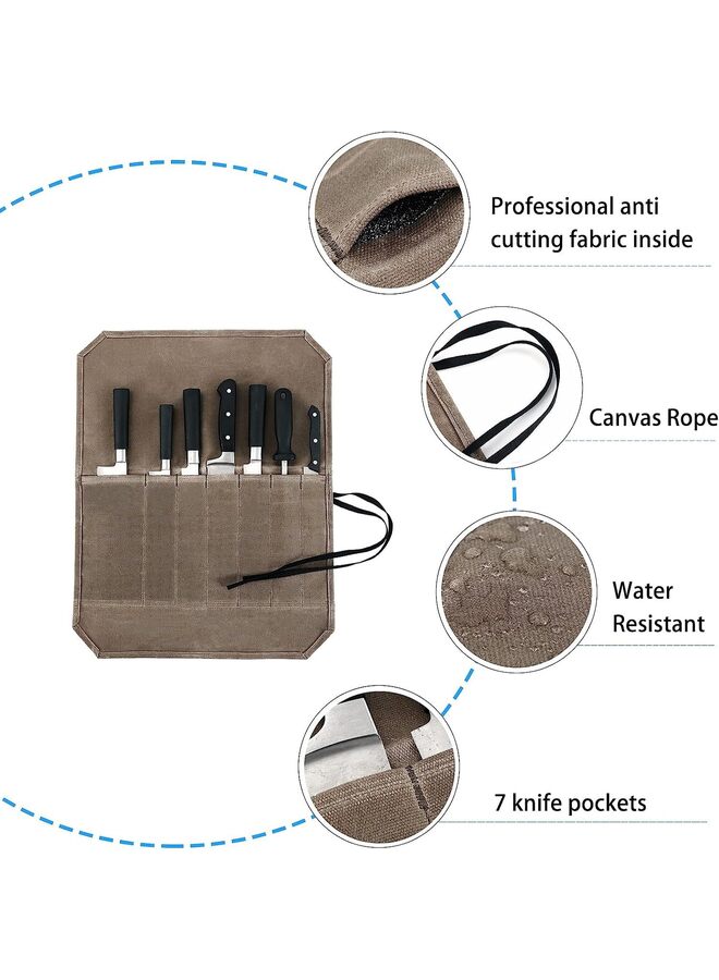 Knife Roll, Chef’s Knife Roll Case, Waxed Canvas Cutlery Knives Holders Protectors, Home Kitchen Cooking Tools And Utensils Wrap Bag Wallet, Multi-Purpose Brush Roll Bag, Travel Tool R  - Image 3