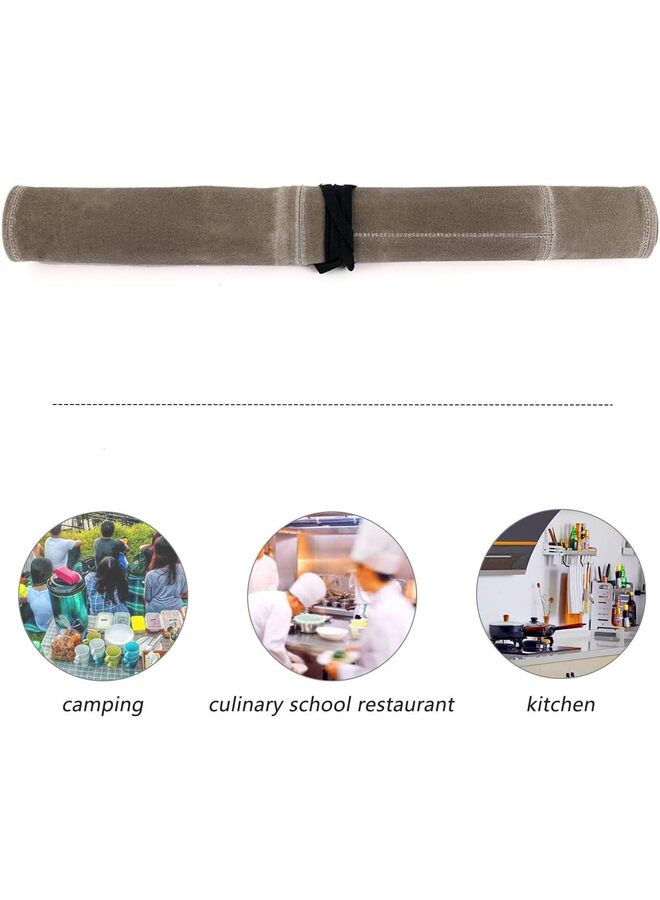 Knife Roll, Chef’s Knife Roll Case, Waxed Canvas Cutlery Knives Holders Protectors, Home Kitchen Cooking Tools And Utensils Wrap Bag Wallet, Multi-Purpose Brush Roll Bag, Travel Tool R  - Image 4