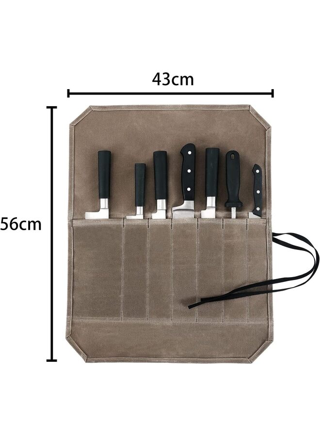 Knife Roll, Chef’s Knife Roll Case, Waxed Canvas Cutlery Knives Holders Protectors, Home Kitchen Cooking Tools And Utensils Wrap Bag Wallet, Multi-Purpose Brush Roll Bag, Travel Tool R  - Image 5