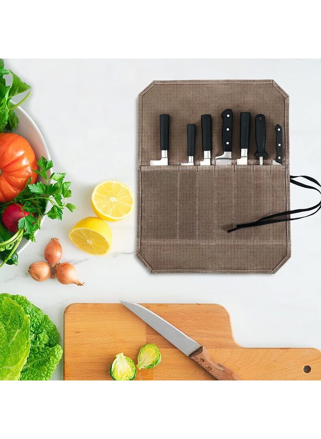 Knife Roll, Chef’s Knife Roll Case, Waxed Canvas Cutlery Knives Holders Protectors, Home Kitchen Cooking Tools And Utensils Wrap Bag Wallet, Multi-Purpose Brush Roll Bag, Travel Tool R  - Image 1